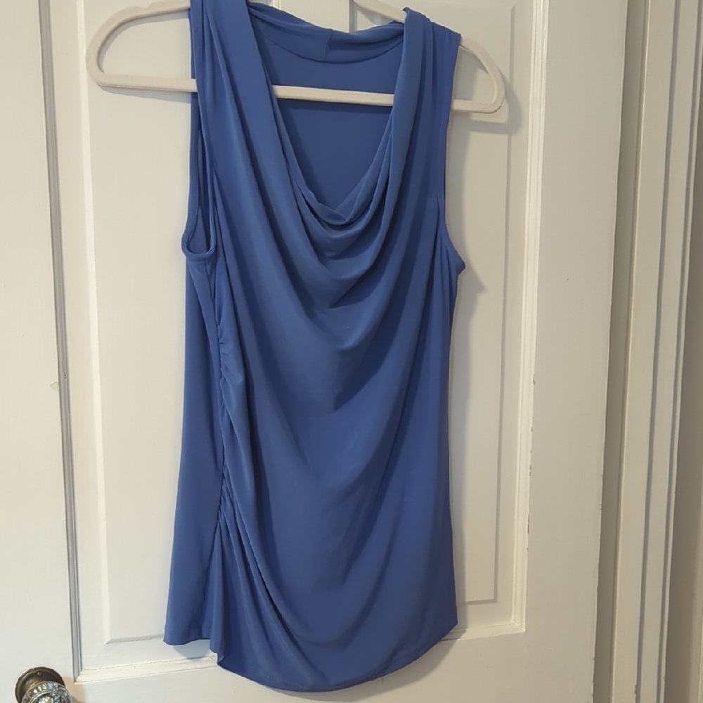 Elegant Blue Drape Neck Women's Top